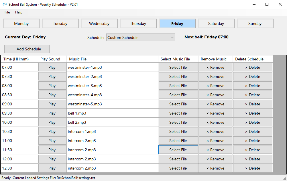 School Bell System main interface