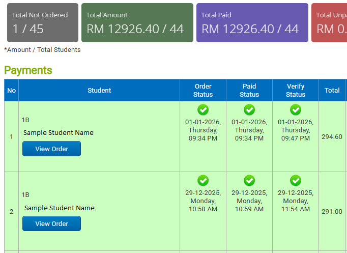 Order tracking dashboard